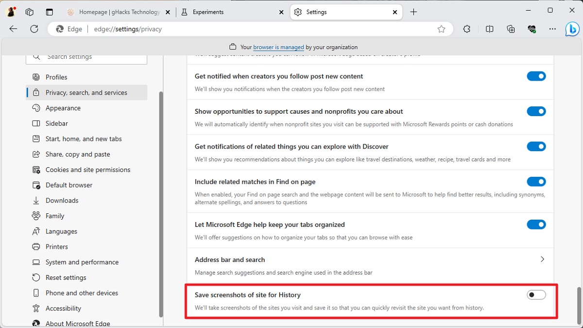 Microsoft Now Save Screenshot Of The Websites You Searched